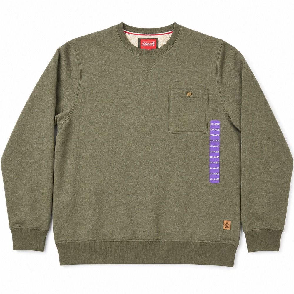 Coleman Waffle Knit Henley Sweatshirt Men's XXL Sherpa Lined Olive Green NWT